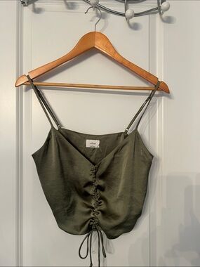 Wilfred Olive Green Satin Ruched Cami Top